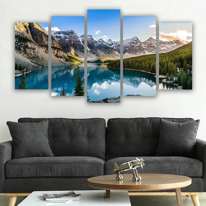 5-Piece Moraine Lake & Mountain Canvas Wall Art