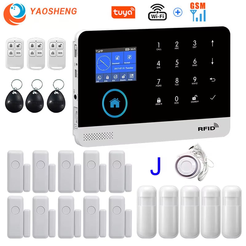 Wireless Home Alarm System Tuya Smart Home WIFI 2G GSM Security Alarms for Home with Motion Sensor with Alexa & Google Home