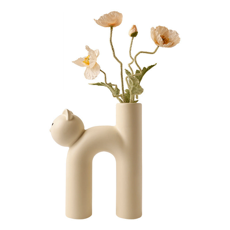 Cute Cat Tube Ceramic Vase