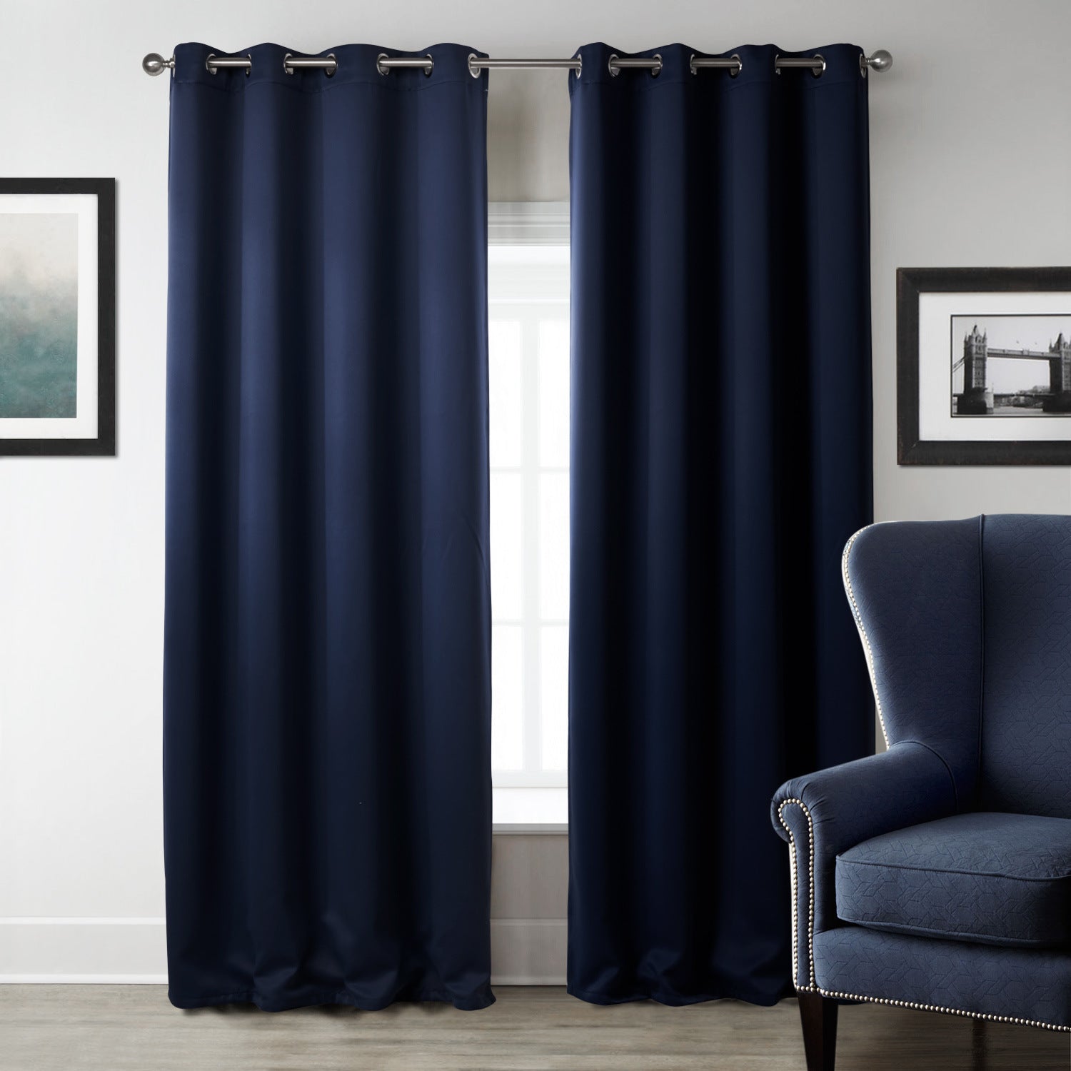 Dark Blue Printed Blackout Curtains