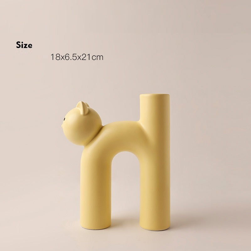 Cute Cat Tube Ceramic Vase