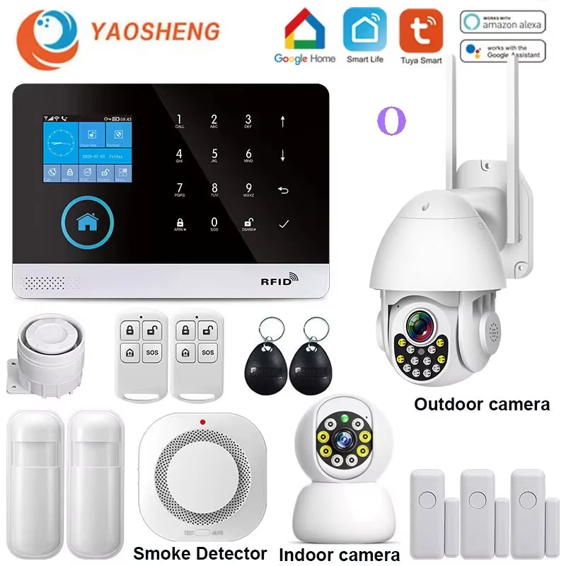 Wireless Home Alarm System Tuya Smart Home WIFI 2G GSM Security Alarms for Home with Motion Sensor with Alexa & Google Home